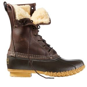 LLBean 10” Brown Leather Duck Boots with Shearling Lining